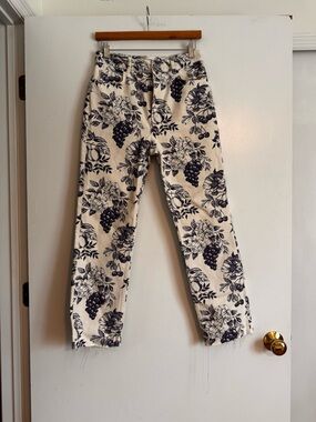 Reformation Cynthia Toile High Rise Straight Jeans with Grape and Florals